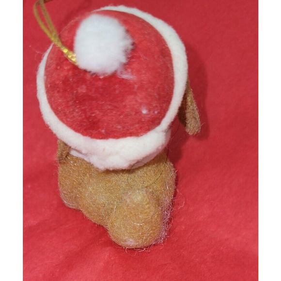 Vintage Morgan Inc Duffy Brown Dog Santa Hat Scarf Flocked Christmas Ornament - Picture 4 of 5